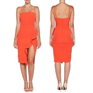 Bardot Carmelle Ruffle Side Slit Sleeveless Midi Dress Orange